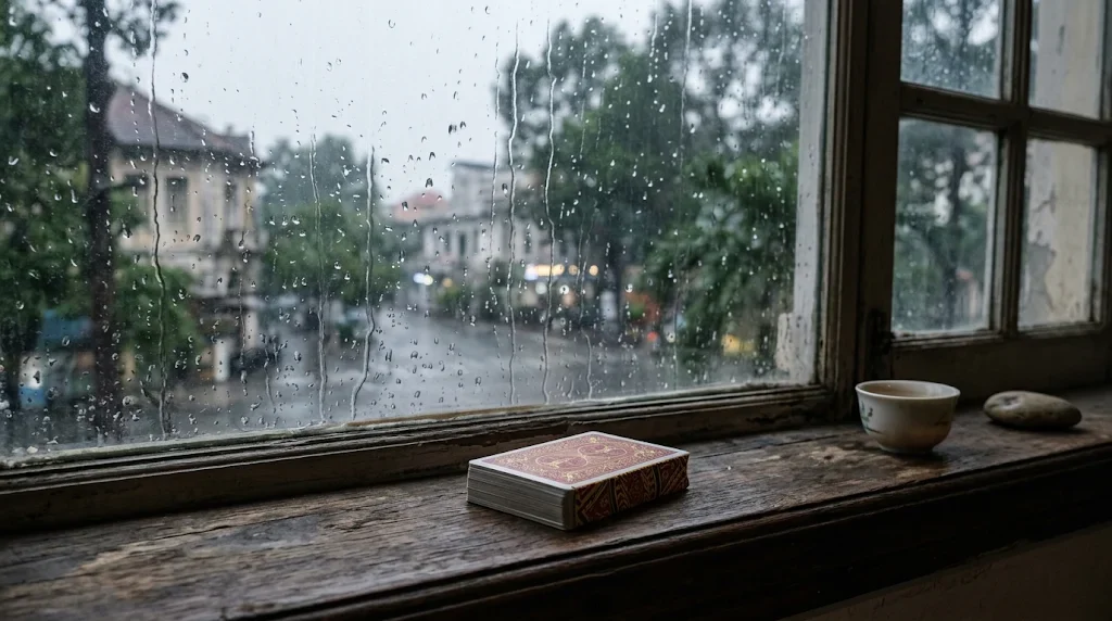 Bộ bài gác lại bên cửa sổ mưa