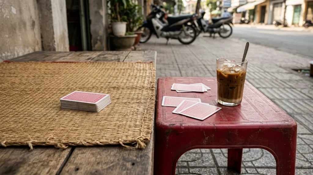 Chiếu cói và bàn nhựa tượng trưng hai miền