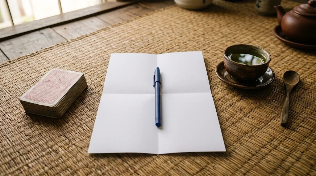 Tờ giấy ghi luật đặt giữa chiếu bài