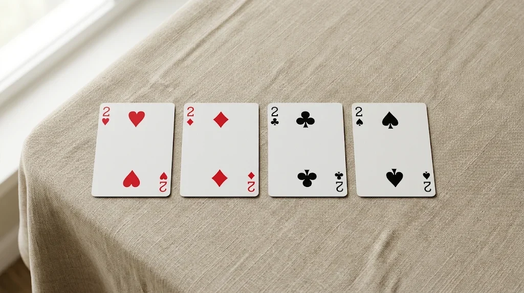 Bốn lá 2 xếp thành hàng trên mặt bàn